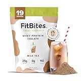 FitBites 100% Whey Isolate Protein Powder (Milk Tea), 5.9g BCAAs, Gluten Free, Zero Sugar