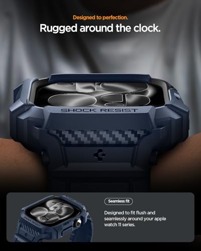 Image of Spigen Rugged Armor Pro 2 for Apple Watch Series 11 42mm Case with Strap Band, Series 10 42mm Protective TPU Cover with Strap - Matte Black