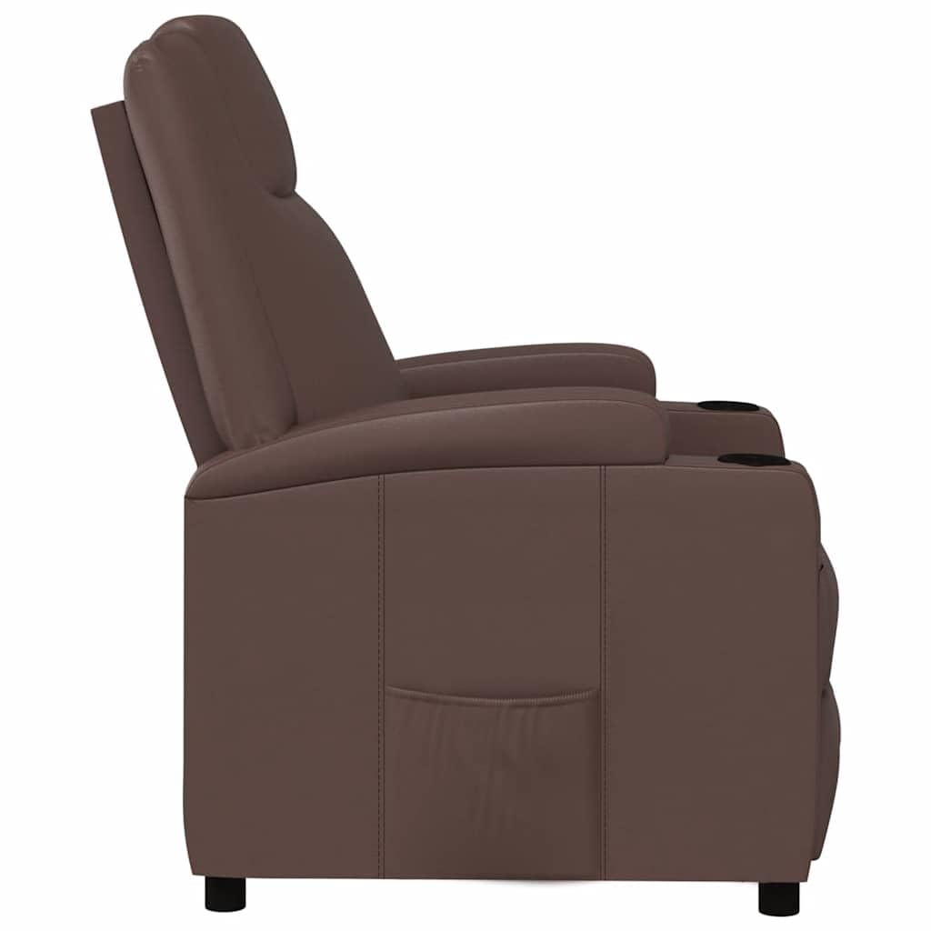 Poltrona relax marrone con funzione reclinabile manuale, poltrona TV in ecopelle con 2 portabevande, poltrona TV regolabile per soggiorno, comoda poltrona reclinabile fino a 110 kg