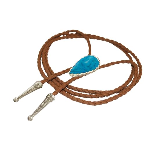 Image of Daisy Del Sol Bolo Tie Turquoise Stone Braided Vegan Faux Leather Silver Tips Handmade Necklace Adjustable Boho Western Jewelry