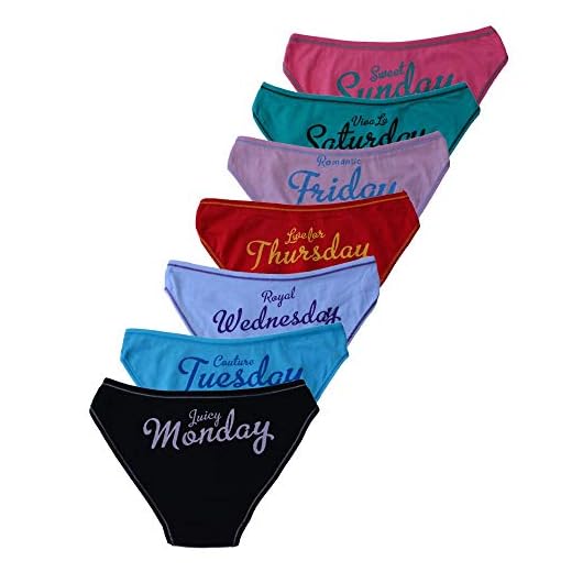 Bestmaple 7-pack damtrosor bomullsunderkläder damtrosor veckodagar tryckta kalsonger, Svart, L