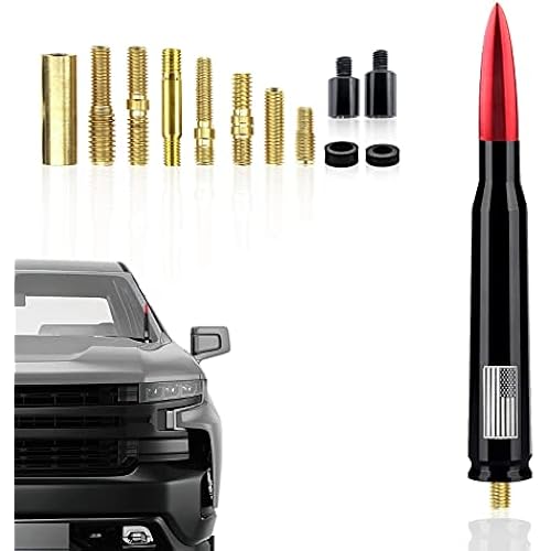 Ajxn 1 PC Car Truck Bullet Antenna, Automobile Antenna Mast, Suitable for GM Chevy Silverado 1500 3500 HD Avalanche GMC Sierra 1500 3500 Denali Heavy Duty Pickup Trucks Accessories (Red)
