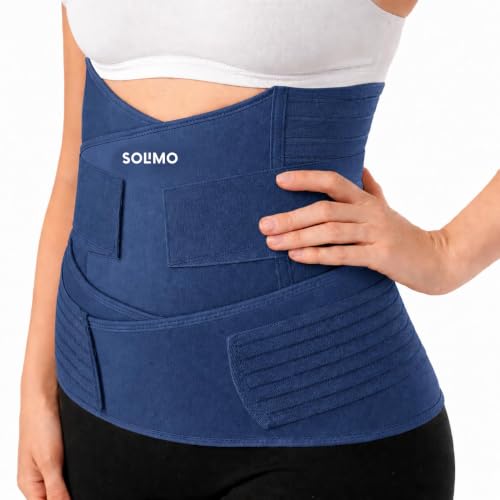 Image of Amazon Brand - Solimo 3-In-1 Postpartum Belly Band Post Pregnancy Abdominal Belt After Delivery Waist & Pelvis Slimming Shapewear Tummy Reduction (Free Size) (Navy Blue)