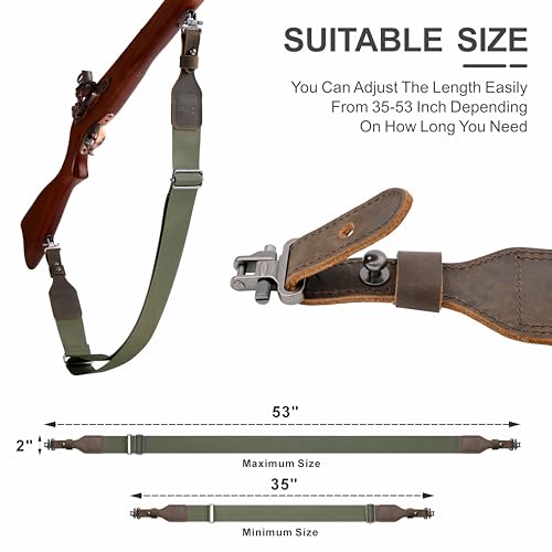 Aisin Gioro Rifles Slings, 2\" Wide Weave Cotton Gun Slings with Double Layer Crazy Horse Leather Ends and for Rifles and Shotguns, Equip Gun Sling Swivels(Army Green) - Thumbnail 7