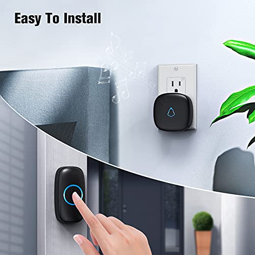 SECRUI Wireless Doorbell with 2 Buttons, Waterproof Mini Door Bell 1,000ft Range 110dB Mute Mode 58 Door Chimes & Colorful LED Flashing - Black by SECRUI - Image 2