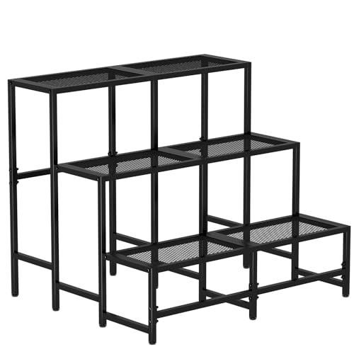 Garden 4 you 3 Tier Large Metal Plant Stand, Garden Display Shelf Flower Pot Holder Storage Organizer Rack for Indoor Home Outdoor Patio Balcony Yard( Black,Rectangle)
