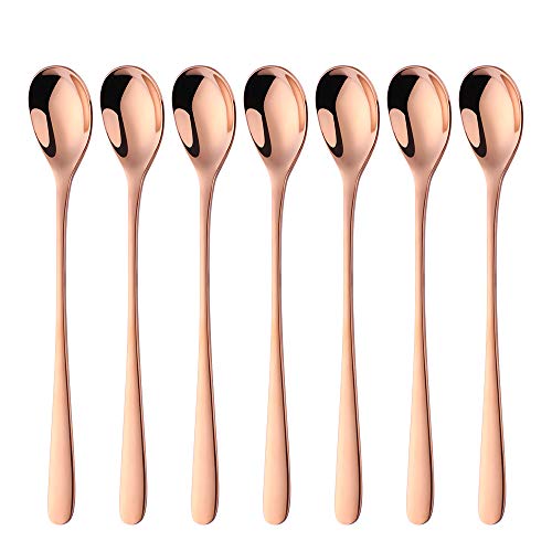 BISDARUN Latte Macchiato Löffel mit Langem Stil Edelstahl 304 Eislöffel 20,5CM(8 Inch) 8-teilig Lange Löffel für Kaffee Teel Dessertlöffel - Roségold Cover