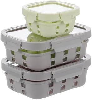 QuaLife Glass Food Storage Jars, 3 Pieces (2 x 150 ml 1 x 320 ml), Leak-Proof and Airtight, Stackable Meal Prep-Boxes, Borosilicate Glass, Microwave and Dishwasher Safe, BPA-Free