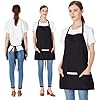 Jubatus 2 Pack 3 Pockets 100% Cotton Adjustable Bib Apron Chef Kitchen Cooking Aprons for Women Men, Black