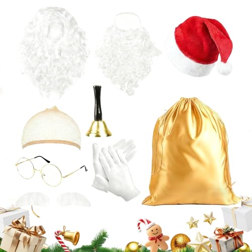 Costume Père Noël complet avec perruque barbe bonnet et déguisement de fête