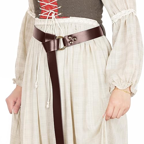 Medieval Halloween Leather Belt Viking Renaissance Double O Ring Belts Reenactment Accessory4