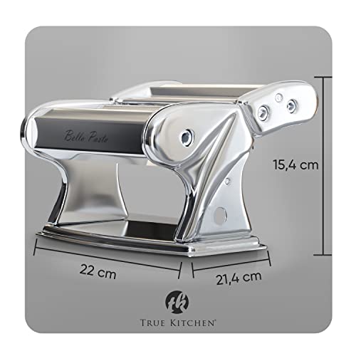 Foto von TRUE KITCHEN® Nudelmaschine manuell Bella Pasta silber [PASTA MASCHINE] Pasta maker für Lasagne, Ravioli, Spaghetti und Tagliatelle I Komplett aus Edelstahl mit Metallgriff