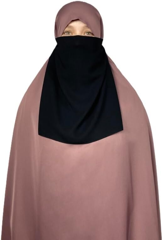 Premium Chiffon Half Niqab with Back Tying Cord Breathable Face Veil, One Size