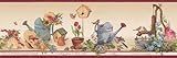 Plants Flowers Gardening Country Wallpaper Border - Red HRB3993