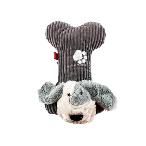 Purely Home Fabric Grey Ribbed Sausage Dog Toy with Built in Squeaker - Zoon Plush Squeaky Dog Toy