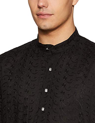 Kurta de algodón para hombre ropa tradicional india túnica negra bordada 52 4