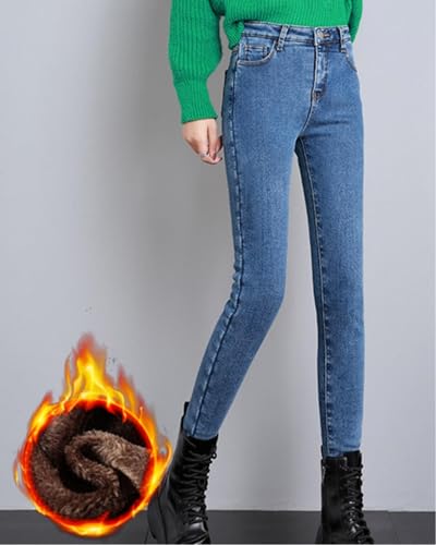 Women's Fleece Lined Jeans Skinny High Waisted Winter Thick Warm Stretch Lining Women Pants Thermal Denim Slim Jeggings2