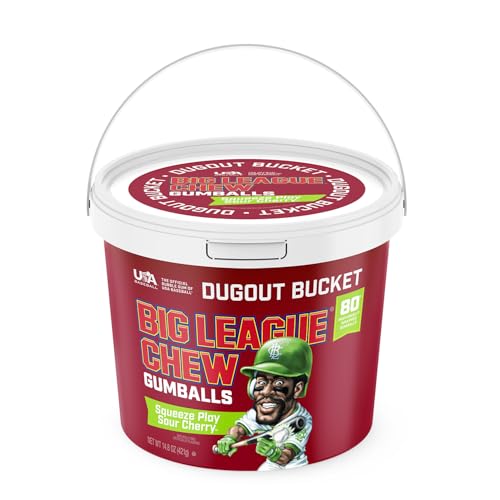 New! Big League Chew - Sour Cherry Bubble Gum Flavor + 80pcs Individually Wrapped Gumballs + For Games, Concessions, Picnics & Parties