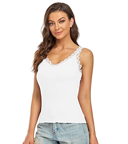 CARCOS Spitze Damen BH-Hemd Bügelloser Unterhemd Spaghettiträger Baumwolle Tank Top Basic Camisole Tank Tops Damen Cover