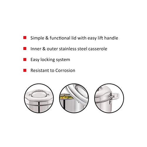 Image of CELLO Maxima Insulated Casserole Hot Pot For Kitchen 2000 ml Silver | Easy to Serve Lightweight Outdoor Safe Keeps Food Hot and Warm Airtight Insulated Casserole Hot Pot Pack Set For Roti Rice Biryani