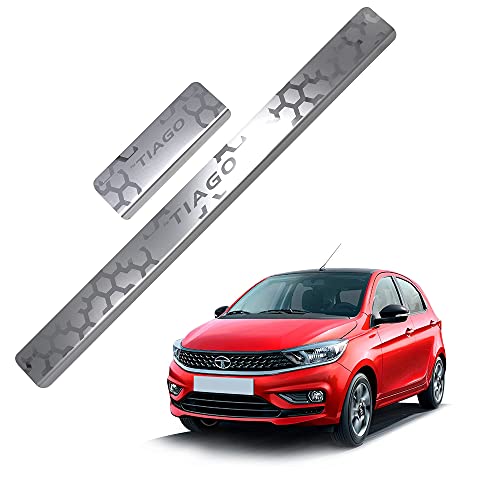 Image of GFX Car Door Sill Guard - Stainless Steel, Protects Painted Edges from Scuffs or Scratches Compatible with Tiago Set of 4Pcs (After-Market) Model - 2016 Onwards