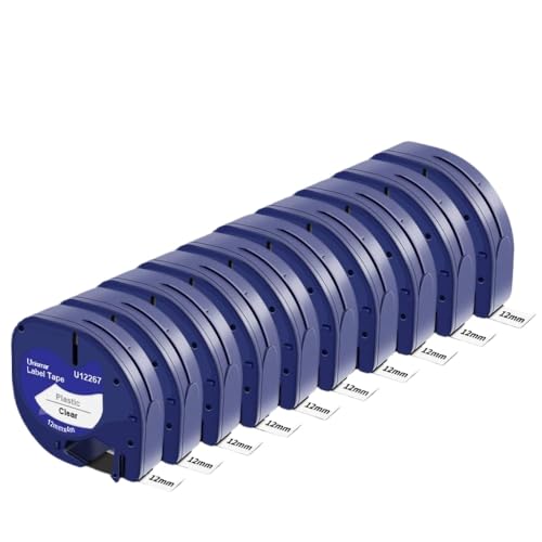 10pk 12mm etichetta nastri compatibili con LT 91201 12267 91200 91202 91203 91204 91205 per la macchina etichettatura LT100HBlack on Clear