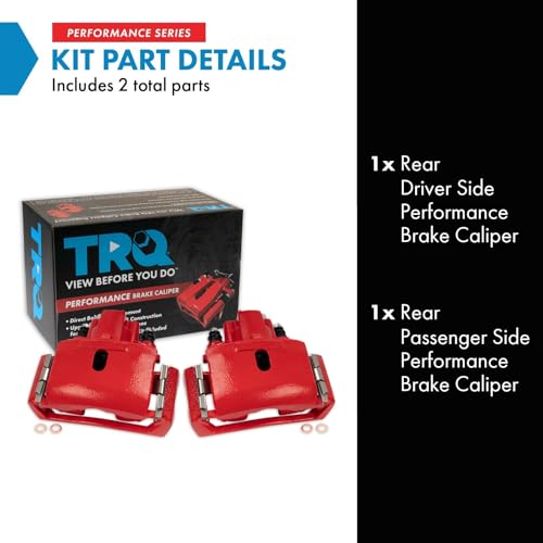 Image of TRQ Rear Brake Caliper Set Painted Red Compatible with 2007-2009 Chrysler Aspen 2004-2009 Dodge Durango 2002-2010 Ram 1500 2003 Ram 1500 Van 2003 Ram 2500 Van 2003 Ram 3500 Van