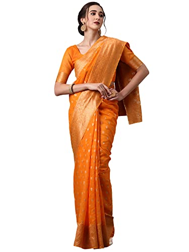Image of AKHILAM Women's Kanjivaram Banarasi Silk Woven Design Saree With Unstitched Blouse Piece (Multicolored 2RANI20 Parent)