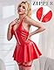 ohyeahlady Lederkleid Damen mit Strapse Rot Elegant Kurz Kleid Große Größen Wetlook Sexy Dessous Curvy A-Linie Partykleid V-Ausschnitt Minikleid Reizwäsche Mollige Clubwear Outfit Frauen Rot,M