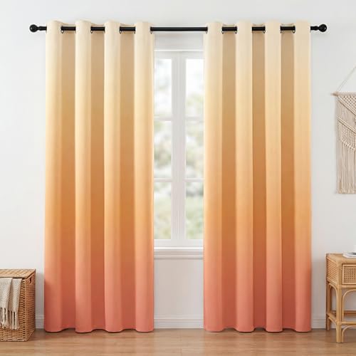 BOHOMOCASA Sunset Gradient Blackout Curtains - 100% Blackout, Thermal Insulated