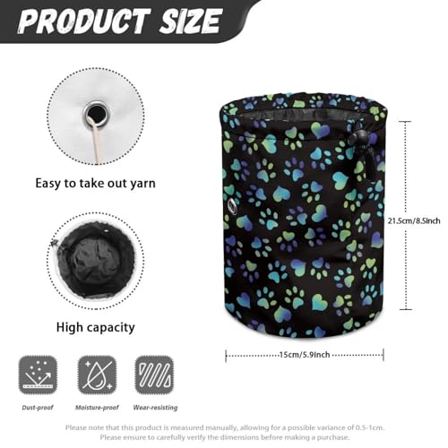Image of Sellikakes Yarn Bag Knitting Storage Bag, Blue Dog Paws Small Crochet Bag Portable Knitting Bag Organizer Yarn Storage Knitting Bags, Store Skein Ball, Needles Accessories