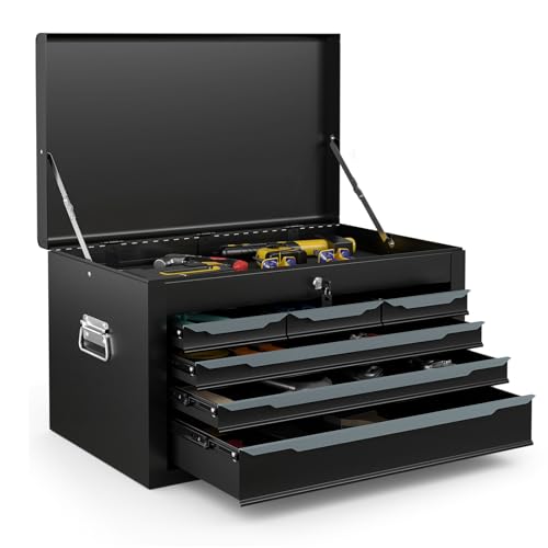 IRONMAX 24 Lockable Steel Tool Box with 6 Drawers & Top Tray Black