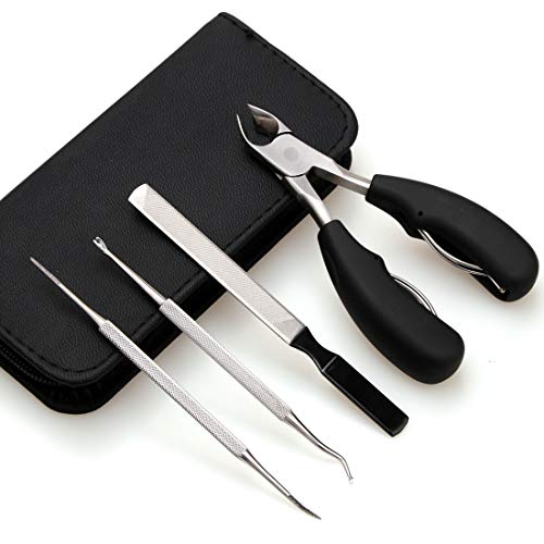 Toenail Clippers for Thick Toenails,4Pcs Precision Stainless Steel Ingrown Toenail Tool Kit,Thick Toenail Clippers, Nail Lifter,Nail File,Cuticle Trimmer Remover for Thick or Ingrown Toenail