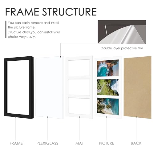Image of DUENPY 8x14 Collage Picture Frame, 4x6 Collage Picture Frame Displays Three 4x6 inch Photos, or 8x14 (Without Mat) for Available Horizontal Wall Mounting Display and Vertical, Black.