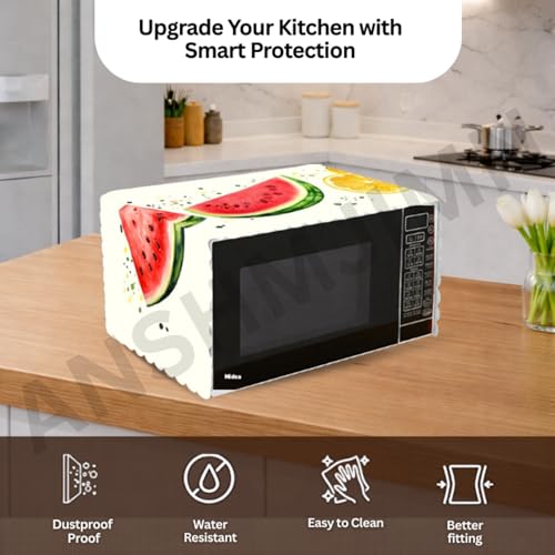 Image of Printed Microwave Oven Cover | Dustproof Waterproof Non-Slip Fabric Cover | Kitchen Decorative Appliance Protector | Kitchen Appliance Cover. (WaterMellon)