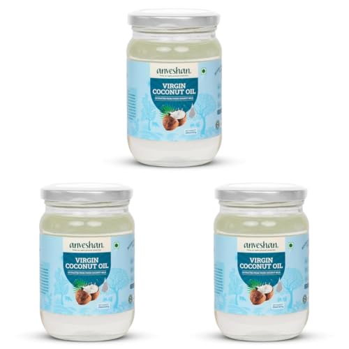 Image of Anveshan Cold Pressed Virgin Coconut Oil 250ML | Glass Jar | Unrefined Cold Pressed Virgin Coconut Oil, Naturally Cholesterol Free, Kolhu /Kacchi Ghani /Mara Chekku /Ganuga, Rich Aroma & Flavour of Real Coconuts, A1 Grade Coconuts