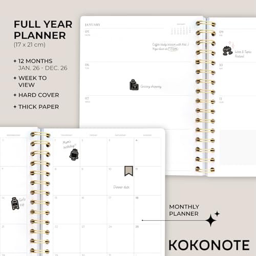 Kokonote Diary 2026 Week To View - Rose Nude | Weekly Planner 2026 With Diary Stickers, Pocket, Bookmarks, January 2026 - December 2026 | Aesthetic Stationery Gifts For Women & For Men