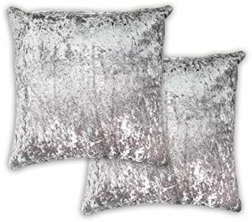 Lex's Linens Set of 2 Crushed Velvet Cushion Covers (Silver)
