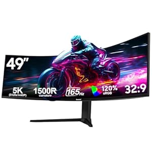 Gawfolk 49 Zoll Curved Gaming Monitor 165Hz, 1500R Gebogen PC Bildschirm mit Lautsprecher, 5120x1440 DQHD Ultrawide 32:9 Computerbildschirm, Pip/PBP, DP, HDMI, unterstützt VESA 100x 100mm