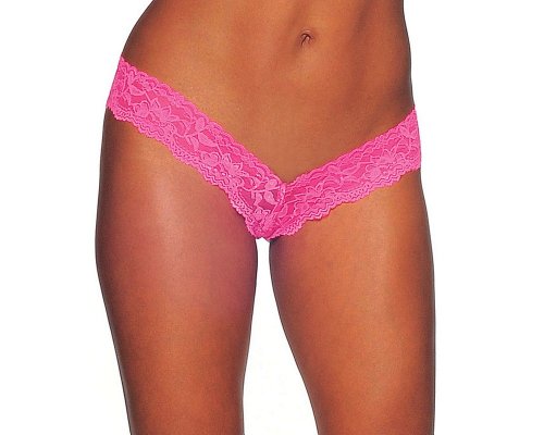 Bodyzone Women's Lace V Front Thong, Neon Pink, One Size #TOP19