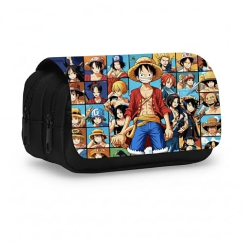 WLStore Trousse Double Compartiment Anime One Pirate– Double Compartiment, Grande Capacité, Pochette Zippée pour École et Bureau, Cadeau Fan de Manga
