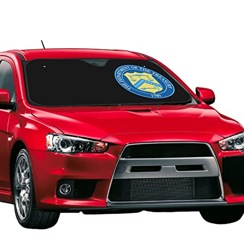 OKLRYNBV Windshield Sun Shade for Car Durable Bubble Aluminum Film Material Seal of The United States Department of The Treasury Car Sun Visor, Small, Black