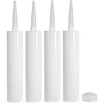 Empty Fillable Plastic Caulk Tube 300 ml. Also Know as 10 oz. 11 oz. Standard Size and Pint Size Caulk Tube with Removable Tip 4 Pack