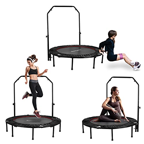 Sunnychic 48" Foldable Fitness Trampolines, Rebound Recreational Exercise Trampoline With 4 Level Adjustable Heights Foam Handrail, Jump Trampoline For Kids And Adults Indoor&Outdoor, Max Load 440Lbs #TOP4