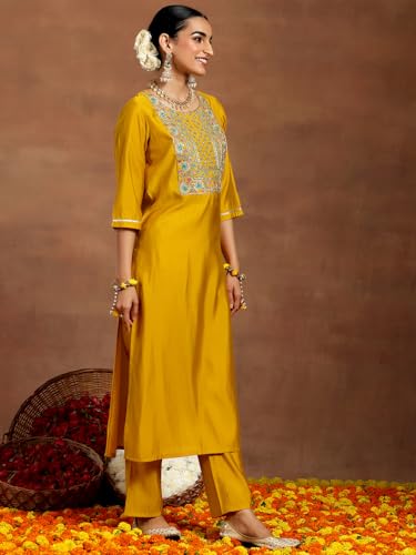 Image of Gerua Mustard Yoke Design Straight Suit With Dupatta