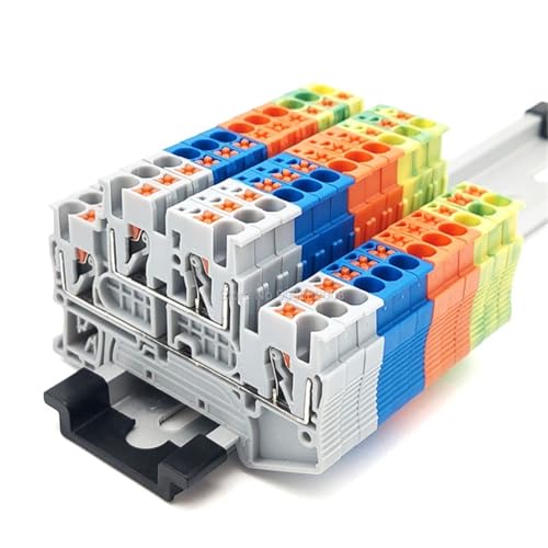 Bloque de terminales PTTB2.5 doble nivel, 2,5 mm² a presión para riel DIN, 10 uds 2