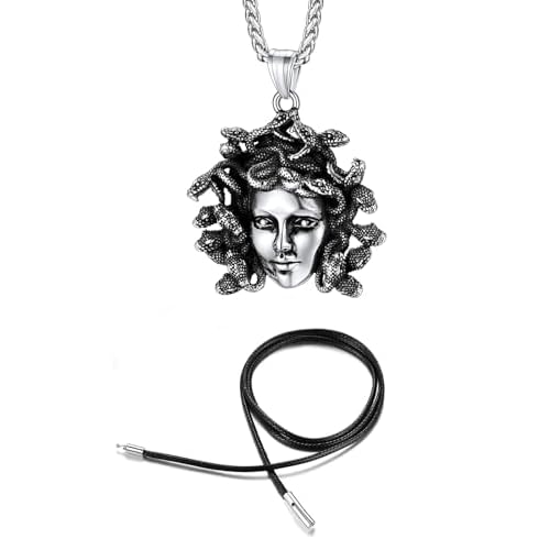 FaithHeart Braided Leather Medusa Necklace Jewelry