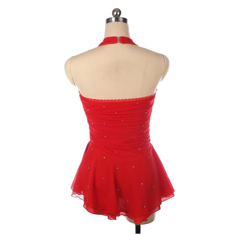 Vestito da Pattinaggio Artistico Rosso Senza Maniche per Bambine Costumi da Allenamento per Pattinaggio su Ghiaccio per Ragazze Completi Plissettati per Ginnastica Artistica