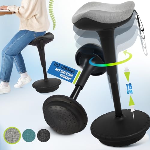 Image of IWMH Ergonomic Wobble Stools,Standing Desk Stool,Standing Office Stools,Adjusting Height and swivels 360Working seat for Bedroom, Kitchen, Living Room (Grey)
