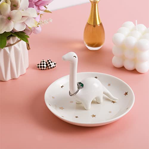 Image of PUDDING CABIN White Dinosaur Ring Holder - Unique Jewelry Dish Tray for Rings, Earrings, Bracelets Organizer - Cute Gifts for Women, Girls, Her Birthday, Christmas, Wedding Gifts
